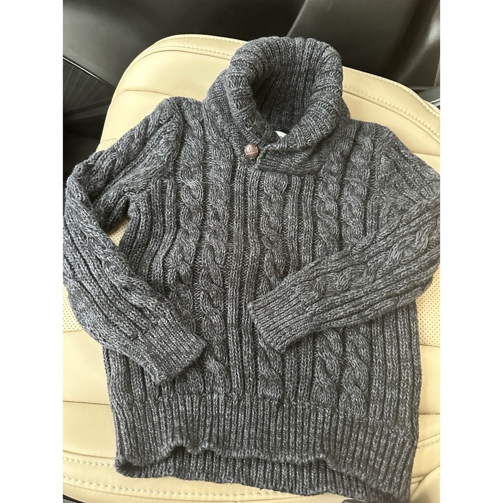 Old Navy Toddler Boys Cozy Dark Gray Cable Knit Cotton Sweater Shawl Collar 4T